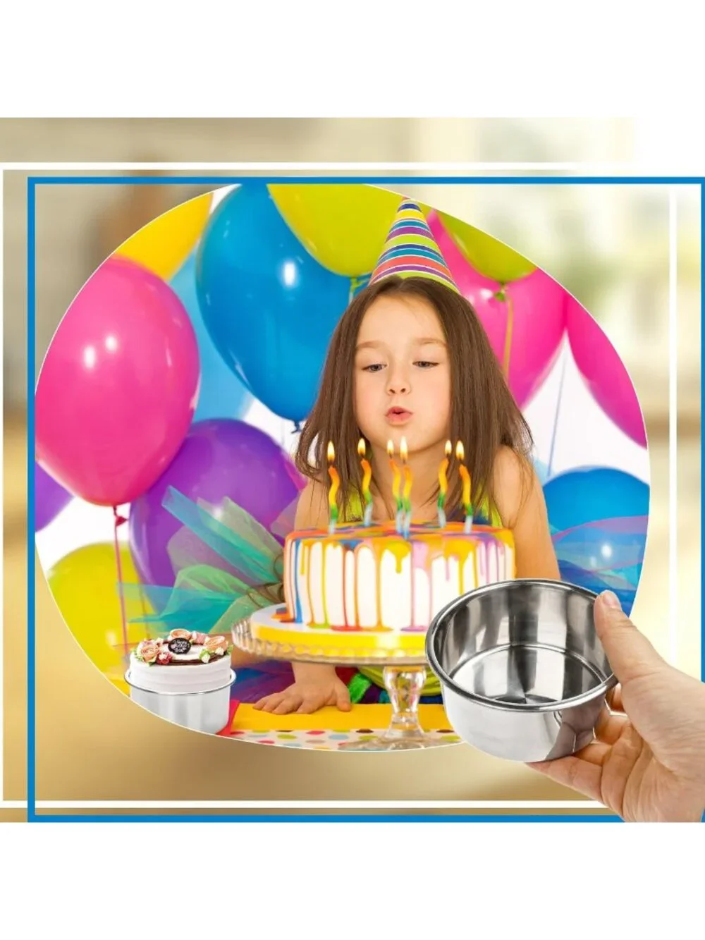 9-Pack Mini Round Cake Pan Set with Easy Lift Liners - Stainless Steel, Oven